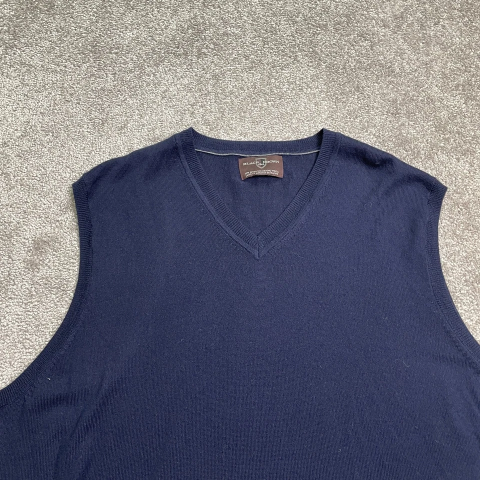 Chaleco Suéter Negro Marrón 1826 Lana Merino Para Hombre Azul Sin Mangas Cuello en V Clásico Foto 3 de 4