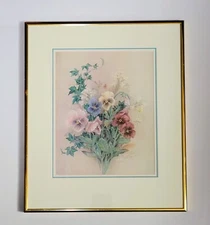 LENA LIU Signed LE /2500 Pansies & Ivy Lithograph w COA Framed 15.6 x 13 EUC!