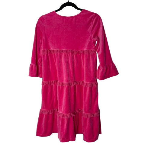 Vestido Hanna Andersson Terciopelo con Volantes en Niveles Niñas 12/150 Rosa Caliente Manga Campana Foto 2 de 4