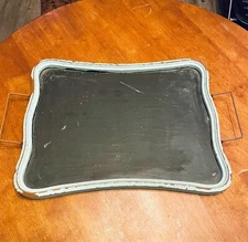 Decorative Serving Tray with Handles Vintage Style Chalkboard Display Teal Blue