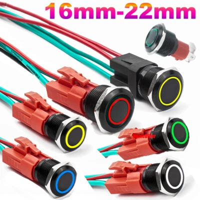 HOMEDIYER 16mm-22mm Schwarz Metall Druckschalter Rastend/Tastend LED Drucktaster Schalter