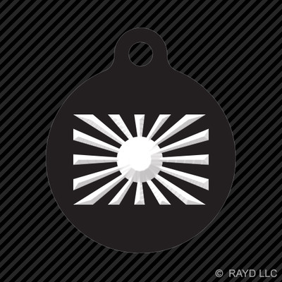 Rising Sun Flag Keychain Round with Tab engraved many colors Imperial Japanese