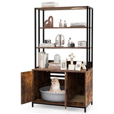 61" Cat Litter Box Enclosure w/ Storage 3-tier Shelves Side Entrance Indoor