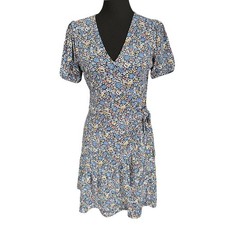 MICHAEL Michael Kors Navy Floral Ruffle Wrap Dress, Size Small, Cottagecore