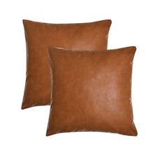 Tosewever Faux Leather Throw Pillow Covers, 18 x 18 inch Set of 2 Luxury Cogn...