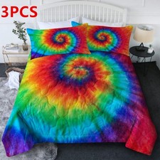 3PCS Tie Dye Comforter Cover Set Rainbow Bedding Set Boho Colorful for Bedroom