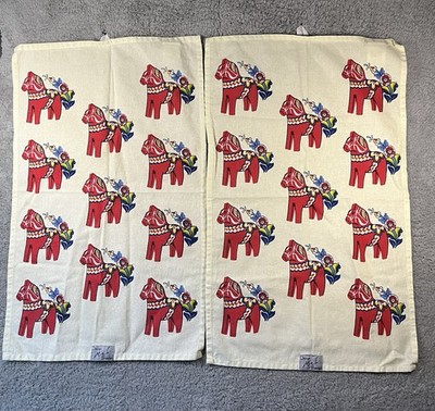 Swedish Red Dala Horse Tea Kitchen Towels Designed by Mia L. Studio Set of 2