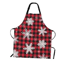 Chef Apron 27 X 31 Inch, Winter Red Black Buffalo Plaid Non-Pilling Snowflakes
