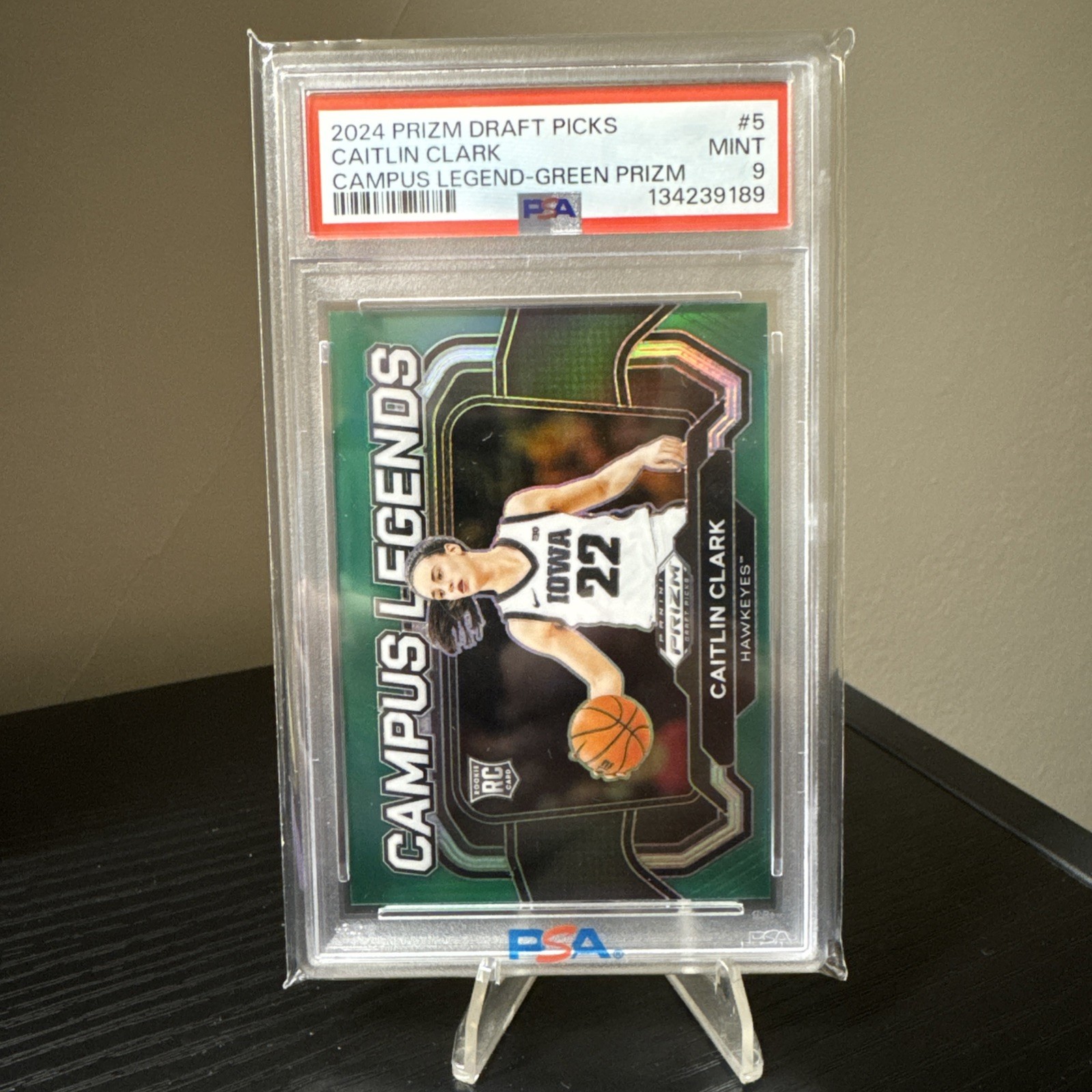 Caitlin Clark 2024 Panini Prizm Draft Picks Green Campus Legends RC PSA 9