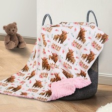 Highland Cow Lovey Baby Blanket for Boys Girls Soft Fleece Minky Blanket with...