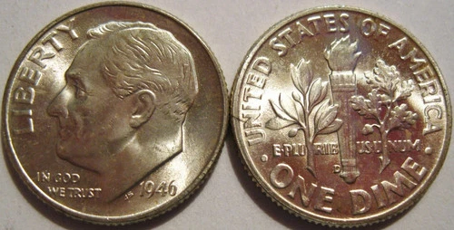 1946 P Roosevelt Dime 90% Silver AU / BU Uncirculated