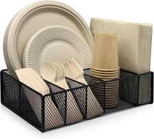 Metal Paper Plate Holder - Utensil Silverware Caddy for Kitchen Counter Cabin...