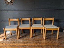 4x Vintage Mid Century Magistretti Carimate Habitat Dining Chairs Beech Ticking