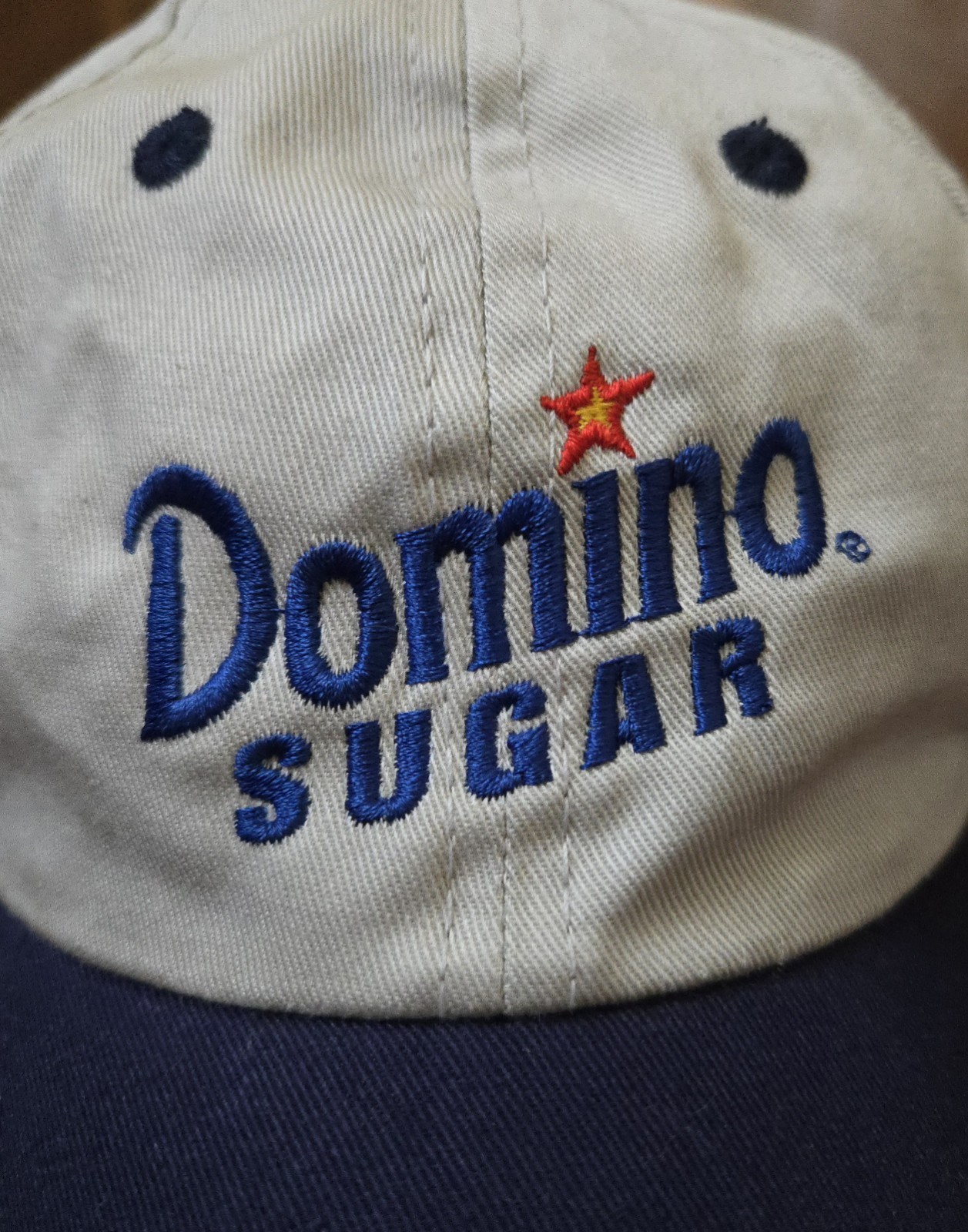 OFFICIAL DOMINO SUGAR PROMO HAT #3 - KHAKI BLUE FOODS BRAND STAR 2002 LOGO
