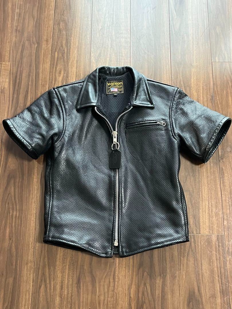 VANSON Leather Punching Mesh Short Sleeve Collared Jacket US