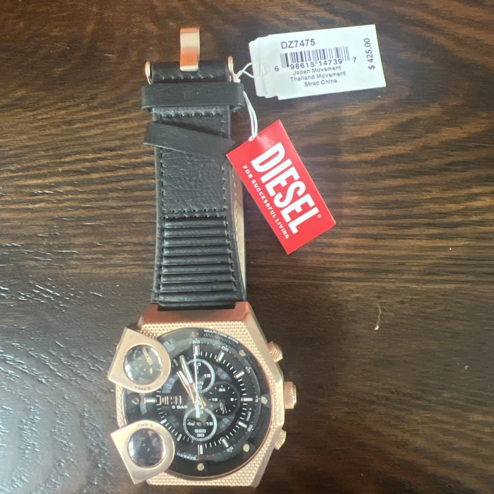 NUEVO con etiqueta RELOJ DIESEL HOMBRE SIDEHOW CRONÓGRAFO CUERO NEGRO DZ7475 Foto 4 de 4
