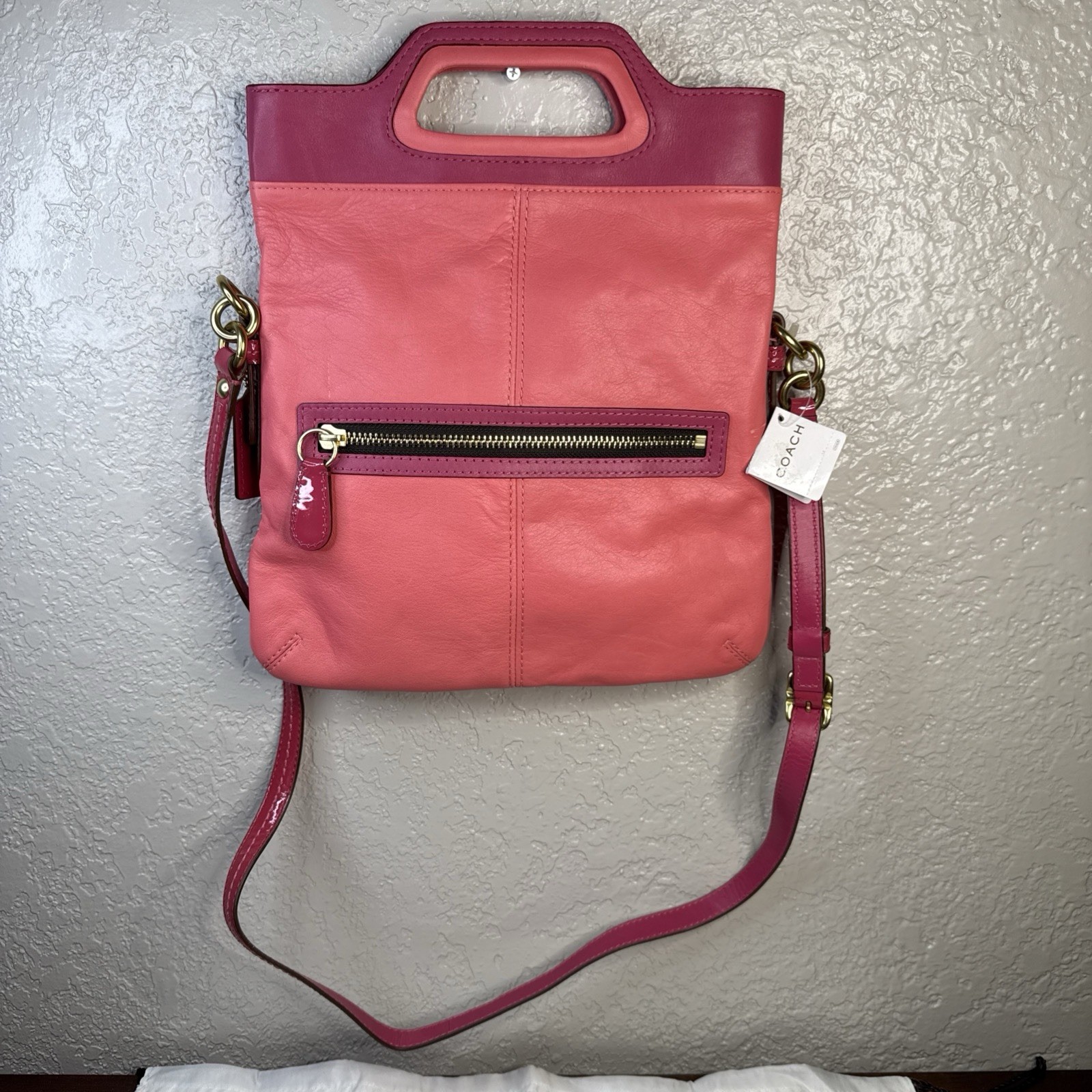 Coach Bonnie Coral Fuchsia Leather Foldover Crossbody Bag Women Medium Size NWT