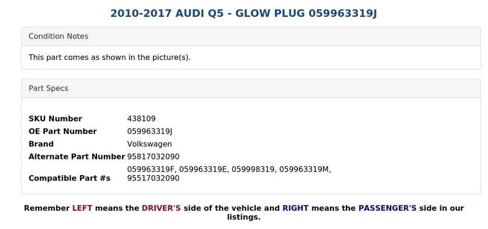 2010-2017 AUDI Q5 - GLOW PLUG 059963319J - Image 4 of 4