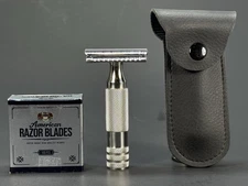 Travel Safety Razor stainless Steel Heavy Short Handle 3"+100 Blade Double Edge