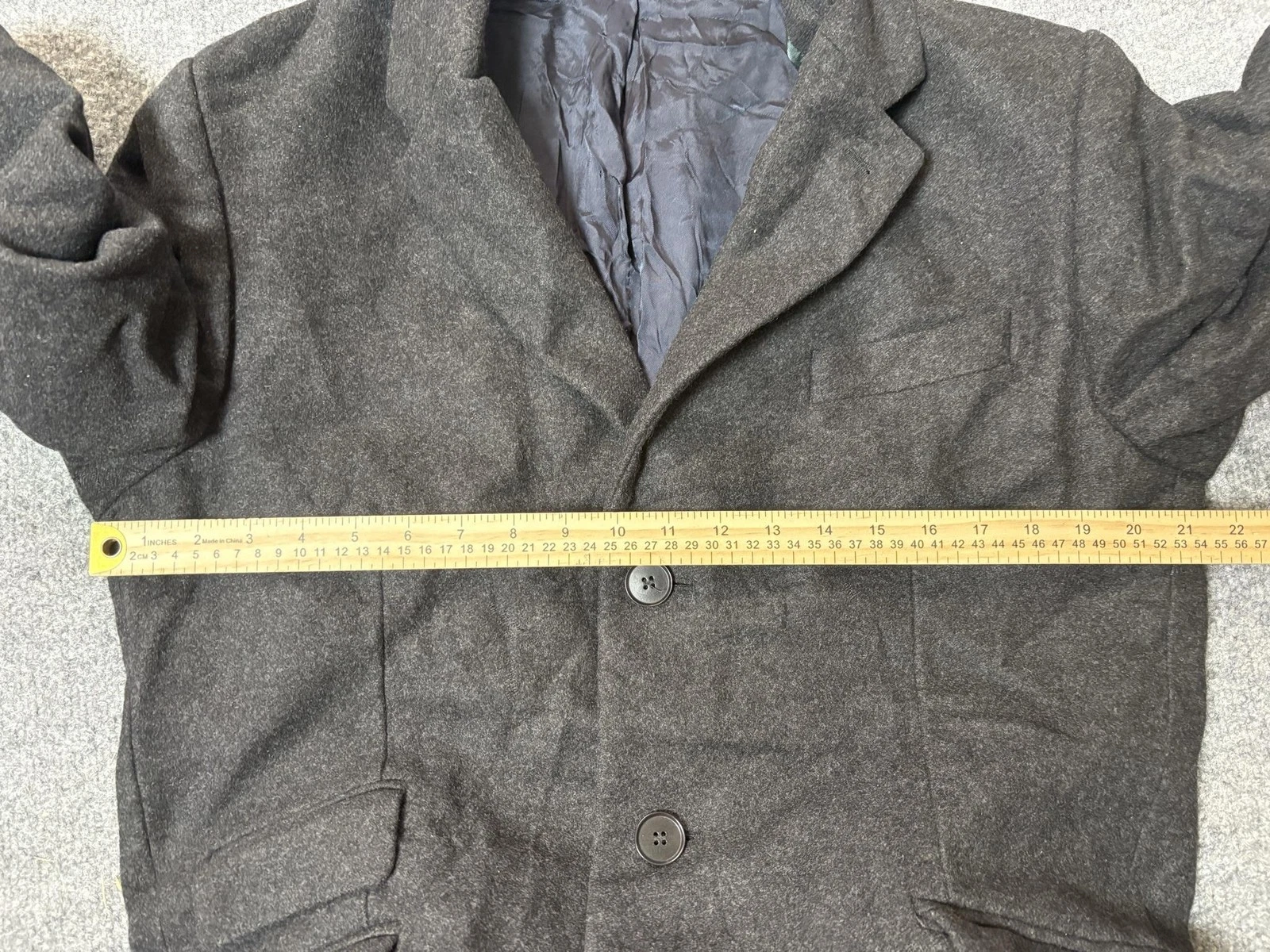 Charles Tyrwhitt Coat Mens 44R Black Wool Cashmere Mid Length Overcoat Lined - product detail image 3