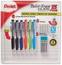 Multi Color Mechanical Pencils 0.7Mm 6 Count Set With Erasers And Lead