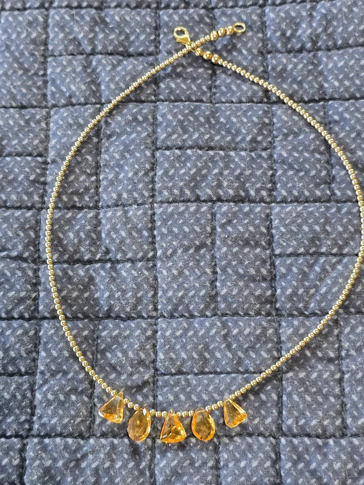Collar Citrino Dorado, Único, Cierre y Cuentas 14K GF, 18" Foto 2 de 4
