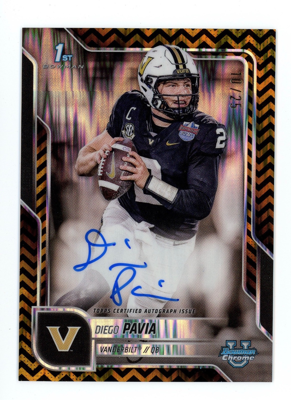 2025 Bowman U Chrome Diego Pavia 1st Black Gold Stealth Auto #/25 Vanderbilt 