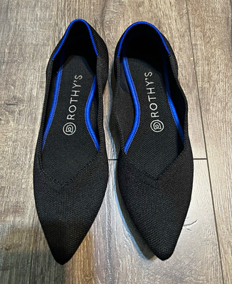 Rothy's Black Knit Pointed Toe Ballet Flats w/ Blue Trim Women's US 8.5