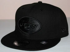 NEW ERA 9Fifty NEW YORK N.Y. JETS Cap Snapback Hat All BLACK on BLACK *2J