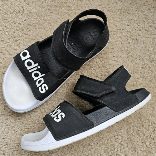 Adidas sandalo unisex Adilette punta aperta cinturino nero bianco logo donna 6 uomo 5