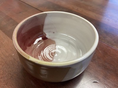 Handmade Studio Pottery Bowl, Maroon Gold white Glaze 5  Diameter