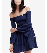 Free People -Daisies Navy Blue Off The Shoulder Mini Dress XS