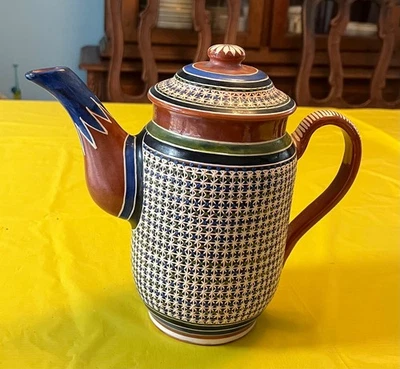 Extraordinary Tlaquepaque Pottery Coffee Chocolate Pot Intricate Geometric Stars - Image 1 of 4