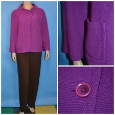 ST. JOHN Knits Jacket Size 12 14 Purple Blazer Button Pockets Unique Collar