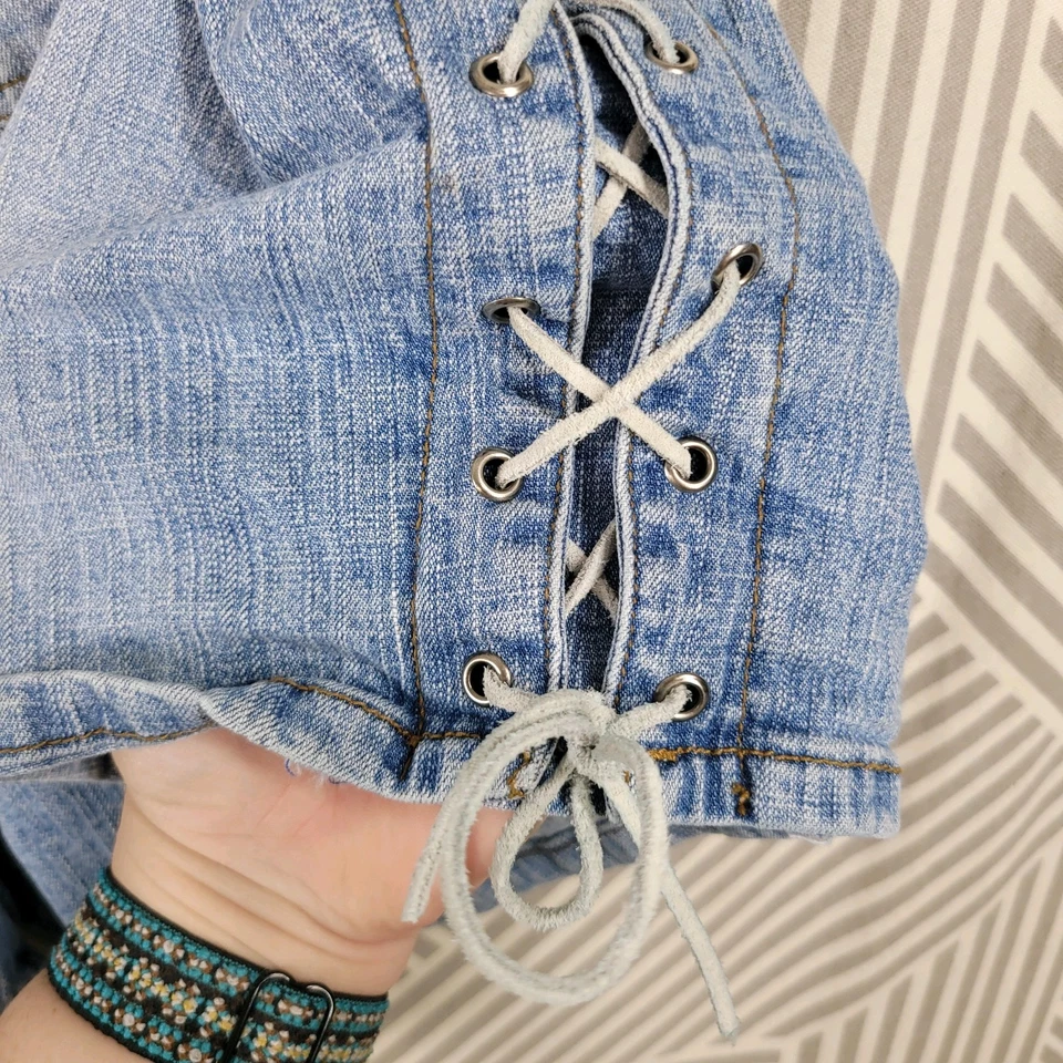 Pantalones Cortos Jean Y2K Vintage Años 90 Con Cordones Laterales Talla Grande 24W 24 44" Alt Denim Grunge Foto 3 de 4