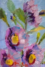 Hollyhocks by Delilah impressionist flower garden oil painting original COA