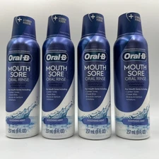 Oral-B Mouth Sore Oral Rinse Soothing Mint Alcohol Free 8 fl oz **LOT OF 4**