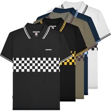 Mens Lambretta Classic Retro 2 Tone Mod Ska Black Polo Shirt Sizes M to 4XL