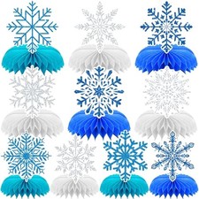 10 Pcs Snowflake Honeycomb Centerpieces  Blue White Snowflake Snowflake Style