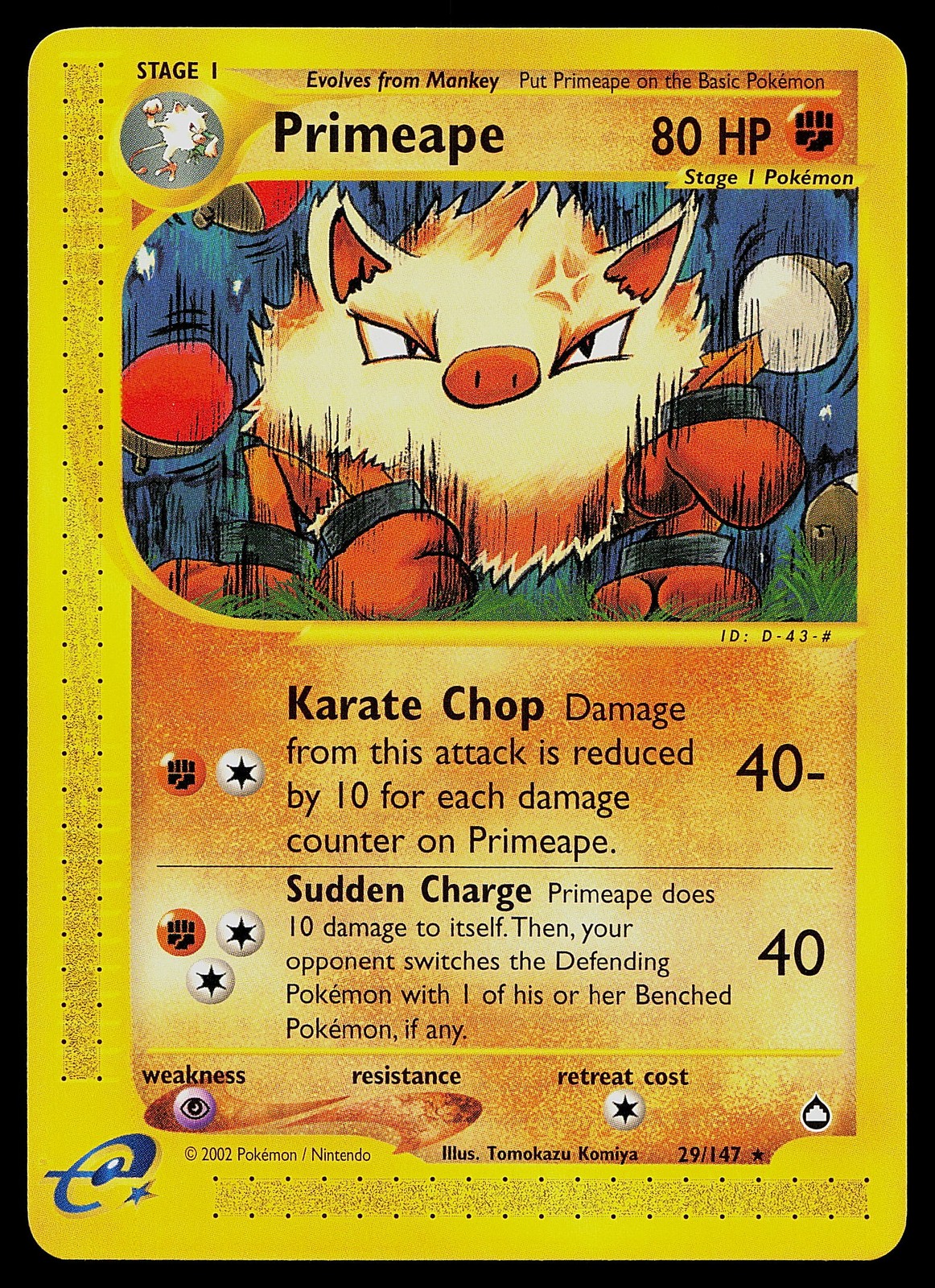 Pokemon Card - Primeape Aquapolis 29/147 Rare Non-Holo