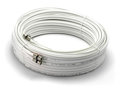 White 150ft Dual with Ground RG6 Coaxial with Quality Compression Connectors