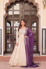 New Fancy Cosmos Weaving Jacquard Gown With Purple Dupatta For Wedding Wear