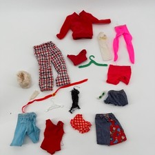 Vintage Doll Clothes Lot 60s 70s Fashion Set Red Pants Skirt 18 Accessories