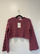 Zara Girls 11-12 Crop Crochet Sweater Pink NWT