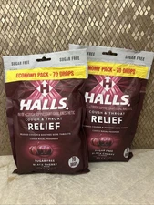 HALLS Relief Sugar Free Black Cherry Flavor Cough Drops, Economy Pack-70ct-2pack