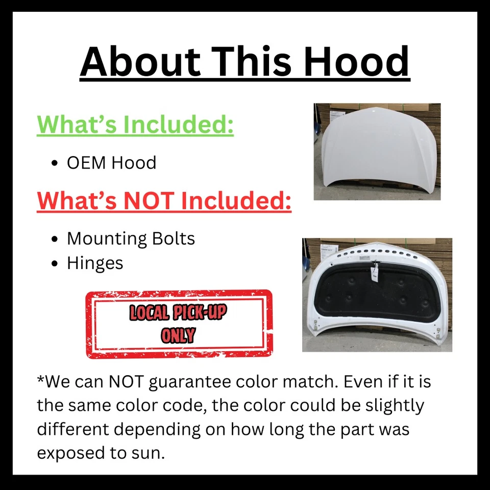 2015 Ford Focus Hood Panel - Used, Repainted, Local Pick Up Only, 4DR SED WHT - Image 3 of 4