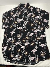 Molokai Surf Co Shirt Black Hawaiian Flamingos Button-Down M XL