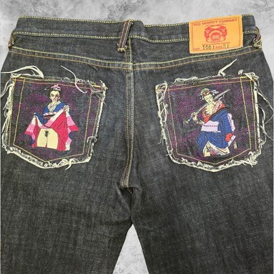 RED MONKEY COMPANY LOT1001 Indigo Denim Pants with Embroidery