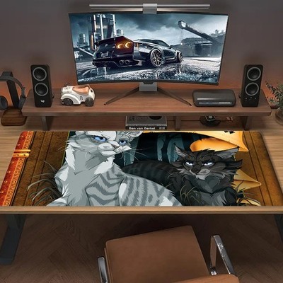 40*90cmLarge Anime-Style Warrior Cats Mouse Pad - Non-Slip Rubber Base, Detailed