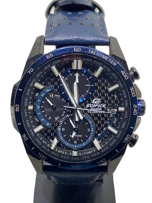 CASIO Solar Watch EDIFICE Analog Leather BLK BLU From Japan